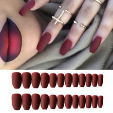 24pcs Wine Red Matte Coffin Ballerina False Nail Art Tips With Glue Acrylic Full Cover Fake Nails Manicure Press on Nail Tools 2024 - buy cheap