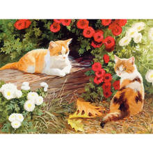 Flower Cats Animal DIY Embroidery Cross Stitch 11CT Kits Craft Needlework Set Printed Canvas Cotton Thread Home      Sell 2024 - buy cheap