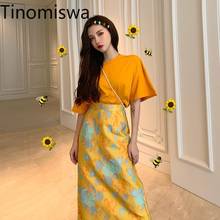 Tinomiswa 2021 Summer Women Two Piece Set O Neck Short Sleeve Unicolor T Shirt High Waist Floral Printed Skirt New Chic Outfits 2024 - buy cheap