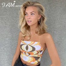 Iamhotty-Top corto de cuello Halter con estampado estético para mujer, Top Sexy de encaje con cuello Halter para mujer, ropa de calle sin espalda, Top corto de tubo de verano para fiesta en la playa 2024 - compra barato