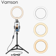 Vamson led selfie anel de luz da câmera lâmpada anel com tripés mesa para vídeo para a fotografia luz do anel led vls10a 2024 - compre barato