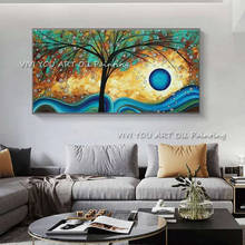 Pintura al óleo de árbol de la fortuna moderna hecha a mano, sobre lienzo, nueva imagen azul verde, arte de pared para decoración del hogar de la sala de estar, 100% 2024 - compra barato