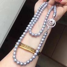Жемчужное ожерелье D1007, Изящные Ювелирные изделия, почти круглые ожерелья с пресноводным серым жемчугом 7,5-8,5 мм, ожерелья для женщин, изящные подарки 2024 - купить недорого
