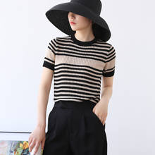 Knitted Pullovers Women Sweaters 2020 New Summer Korean Cashmere Short Sleeve Casual Slim Striped Pull Femme Woman Knit Tops 2024 - buy cheap