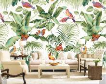 Papel de parede tropical estampado de pássaros 3d, para sala de estar, tv, painel de fundo da parede, pintura à mão, rolos de papel de parede personalizado 2024 - compre barato