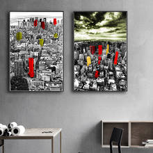 Arte de pared con vista a la ciudad de Londres, carteles e impresiones de paisaje rojo de Nueva York de estilo moderno, imágenes en blanco y negro para decoración de sala de estar 2024 - compra barato