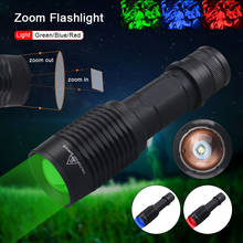 Linterna táctica para exteriores, luz verde/roja/azul, linterna con zoom, lámpara LED de caza impermeable + interruptor + 18650 + cargador 2024 - compra barato