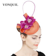 Chapéu fascinator de flor com pena feminino, bandana de malha para festa de casamento acessórios para cabelo casamento 2024 - compre barato