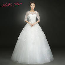 AnXin SH flower princess white lace wedding Dress vintage illusion o neck little flower turkey ball gown red wedding dress 2024 - buy cheap