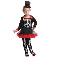 Disfraz de esqueleto terrorífico para Halloween de bruja para niñas, conjunto de 4 piezas, vestido de tutú, pantalones largos, abrigos y sombrero elegante 2024 - compra barato