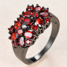Винтажное женское кольцо с красным кристаллом, Очаровательное черное золото 14 карат, обручальное кольцо для невесты с геометрическим цирконием 2024 - купить недорого