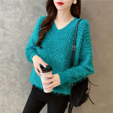 Woman Sweaters 2020 Sweater Women's V-neck Long Wool Pullover Sweater Spring Autumn Clothing Loose Femme Chandails Pull Hiver 2024 - buy cheap