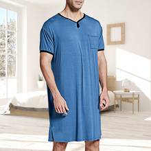 2021 New Fashion Men Short Sleeve O Neck Pocket Nightdress Loose Knee-length Nightgown Homewear 2024 - buy cheap