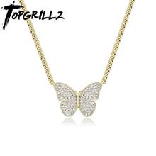 TOPGRILLZ-Colgante con forma de mariposa para hombre, colgante de circonia cúbica con cadena cubana de 3mm, joyería de alta calidad para regalo, 2020 2024 - compra barato