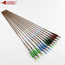 12pcs Linkboy Archery Carbon Arrows Shaft 30" Wood Skin ID4.2 SP700 3" Turkey Feather Pin Nock Compound Recurve Bow Hunting 2024 - buy cheap