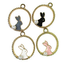 10pcs/lot Cute rabbit Alloy Enamel Imitation pearls Pendant For Jewelry Making Bracelet Necklace DIY Woman Earrings Findings 2024 - buy cheap