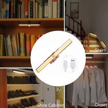 Luz LED recargable por USB para debajo del armario, lámpara de noche inteligente con Sensor de movimiento para iluminación de cocina, 60LED 2024 - compra barato