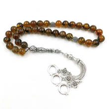 Tasbih Natural Brown agates stone islamic rosary misbaha 33beads Metal tassels Arabic fashion bracelet Jewelry Accessories gift 2024 - buy cheap