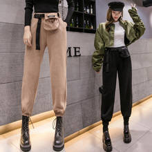 Calça feminina casual estilo cargo, calça capri de cintura alta para mulheres, estilo coreano, 2020, de veludo 2024 - compre barato