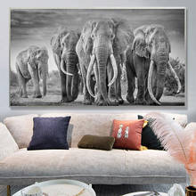 Lienzo de familia de elefantes salvajes africanos, carteles e impresiones artísticos de animales en blanco y negro, pintura en lienzo artística en la pared, imágenes artísticas 2024 - compra barato