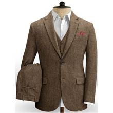 Costume Homme Brown Tweed Mens Dinner Party Casual Suit Groom Tuxedos Wedding Blazer Suits For Men 3 Piece(Jacket+Pant+Vest+Tie) 2024 - buy cheap