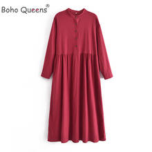 Boho Queens-Vestido largo de manga larga para mujer, vestido playero de color liso con cuello redondo, para verano 2024 - compra barato