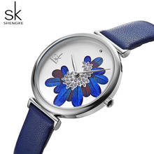 Shengke Fashion Blue Feather Women Watches Top Brand Luxury Leather Strap Wristwatch Women Elegant Clock Quartz Ladies Watch 2024 - buy cheap
