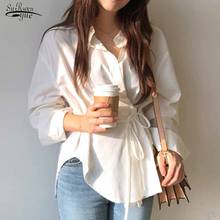 Women Korean Style Slim Solid Tops 2021 Autumn Long Sleeve Lapel Sashes Blouse  Women Blouse Cotton Casual Shirts Blusas 11249 2024 - buy cheap
