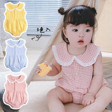 Newborn Princess Baby Girls Bodysuits Korean Lattice Cotton Baby Summer Clothing Cute Infant Clothes Jumpsuit 2024 - buy cheap