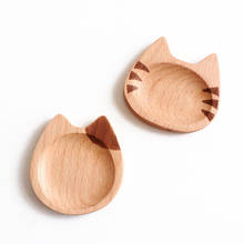Plato en forma de gato de madera maciza de haya, 2 piezas, platos pequeños de dibujos animados, plato de salsa, encurtidos, aperitivos, estilo japonés creativo para el hogar 2024 - compra barato