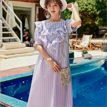 2020 Summer New Sweet Dress Ruffled Loose Slim Striped Dress French Lace Up Club Party Night Vestidos 2024 - buy cheap