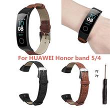 Pulseira de couro para huawei honor band 5/4, acessório clássico para substituição, pulseira para relógio inteligente 2024 - compre barato