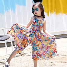 Vestido de verano para niñas, mono de pierna ancha con tirantes florales, bohemio, de princesa, para playa, 4-14 años, 2019 2024 - compra barato