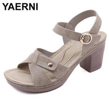 YAERNI Women New 2021 Sandals Open Toe 7.5cm High Wood Heels Buckle Non-Slip Sewing Colorful Soft Casual Summer Red 2024 - buy cheap