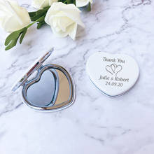 50x personalizado compacto espelhos favor do casamento couro do plutônio branco em forma de coração espelho cosmético feminino personalizado gravado espelho de bolso 2024 - compre barato