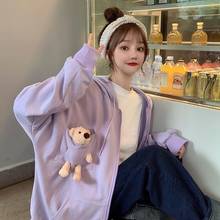 2021 NEW Spring Autumn Women hoodie harajuku Korean style Fashion Causal Lantern sleeve Hooded Cute Bear female Zip-up hoodies 2024 - buy cheap