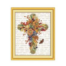 Flor folhas Cruz kit ponto cruz contagem 11ct 14ct aida lona impressa pontos de bordado DIY handmade needlework 2024 - compre barato