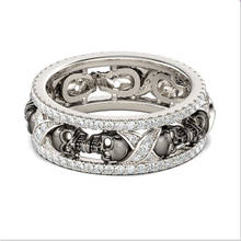 Luxury Hollow Cross Crystal CZ Skull Ring Men Vintage Silver Color Skeleton Wedding Rings for Women Hip Hop Halloween Jewelry 2024 - buy cheap