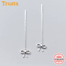 Trustdavis 100% 925 Sterling Silver Stud Earrings Bowknot 5.6cm Linked Drop Stick Wife Women Girls Friends Gift DS43 2024 - buy cheap