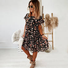 Vestido feminino casual estampa floral, verão 2021, boho, manga curta, moda feminina, minivestido solto com babados, plus size, preto 2024 - compre barato