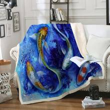 Японское одеяло Koi FishThrow с изображением животных, шерпа, Флисовое одеяло, картина маслом, художественное тонкое одеяло, голубое постельное одеяло, Прямая поставка 2024 - купить недорого