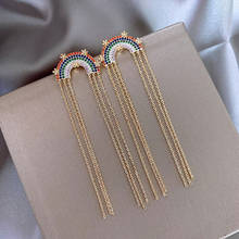 LOVOACC Shiny Rhinestone Rainbow Tassel Earrings for Women Gold Color Chain Long Hanging Dangle Earrings Korean Party Jewelry 2024 - buy cheap