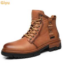 Men's High Tube Genuine Leather Boots Fashion Martin Boots 2021 Autumn Tooling Boots Lace-up  Non-Slip Outdoor Hiking Shoes 2024 - buy cheap