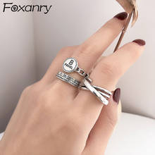 Foxanry 925 Stamp Finger Rings Fashion Simple Letter Geometric Vintage Punk Thai Silver Party Jewelry Gifts for Women 2024 - buy cheap