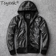 Tcyeek Streetwear 100% Natural Genuine Leather Jacket Men Autumn Spring Clothes 2020 Moto Biker Real Sheepskin Coat Hood Jackets 2024 - buy cheap