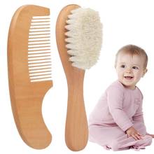 2Pcs/Set Wooden Baby Safety Comb Woolen Hair Brush Care Massage Grooming Tool Newborn Hair Brush Infant Comb Wooden Handle 2024 - buy cheap