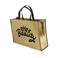 Bolsas de compras plegables, 500 unids/lote, personalizadas, metálicas, laminadas, doradas, no tejidas, con logotipo reciclable, para regalos 2024 - compra barato