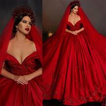 Vestidos de novia rojos árabes, de lentejuelas con hombros descubiertos, satinados, Vintage, talla grande, 2020 2024 - compra barato