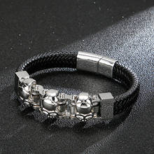 HaoYi Stainless Steel Skull Cowhide Bracelet For Men Fashion Punk Rock Leather Jewelry Accessories 2024 - buy cheap