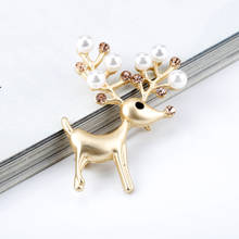 Fashion Crystal Reindeer Brooches Pearl Deer Elk Brooches Pins Animal Jewelry For Women Christmas New Year Gifts 2024 - buy cheap
